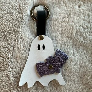 Halloween Ghost Leather Charm, Flair, Keychain
